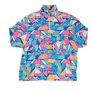 Chubbies Men's The Palmtastic 1/4 Zip Fleece Pullover Geometric Palm Tree Size L